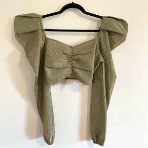 NWT Missguided Gold Sparkle Puff Sleeve Crop Top Size 6 TALL